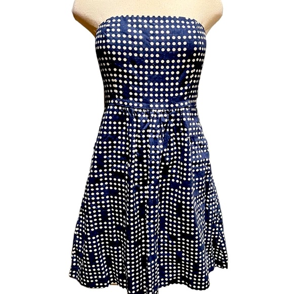 Gap Linen Blend Navy Dot Print Strapless Dress Size 4 NWT - Picture 3 of 9